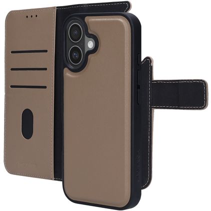 Mobiparts Housse iPhone 17 Etui avec Coque Détachable en Cuir Véritable Porte-Monnaie - Taupe