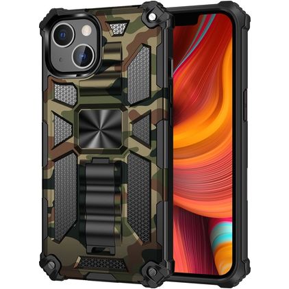 Mobigear Armor Stand Coque iPhone 13 Coque arrière Rigide Anti-Chocs avec Support Amovible - Vert