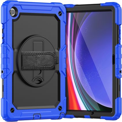 Mobigear SureGrip Xtreme Coque Samsung Galaxy Tab A9 Plus (2023) Coque arrière en Plastique rigide,Silicone + Bandoulière + Support Amovible - Bleu