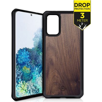 ITSkins HybridFusion Coque Samsung Galaxy S20 Plus Coque arrière Rigide Anti-Chocs - Dark Wood
