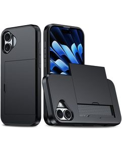 Mobigear Card Coque iPhone 16 Coque arrière Rigide Anti-Chocs avec Porte-Cartes - Noir