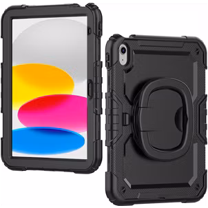 Mobilize Rotating Defender Coque iPad 10 (2022) Coque arrière en Plastique rigide,Silicone + Bandoulière + Support Amovible - Noir