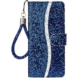 Mobigear Glitter Housse iPhone 12 Etui Porte-Monnaie - Bleu