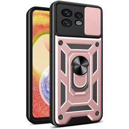 Mobigear Armor Ring Cam Slide Motorola Edge 40 Pro Plastique rigide Coque arrière Antichoc avec bague de maintien et cache caméra coulissant - Rose doré