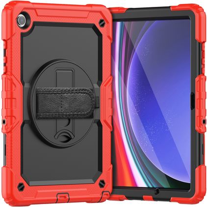 Mobigear SureGrip Xtreme Samsung Galaxy Tab A9 Plus (2023) Plastique rigide / Silicone Coque arrière + Bandoulière + Support - Rouge