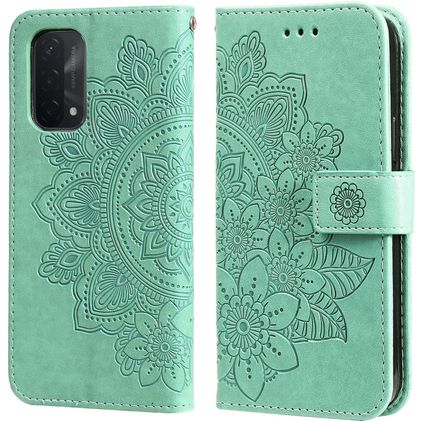 Mobigear Flowers OPPO A74 5G Étui Portefeuille - Turquoise