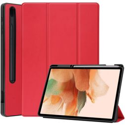 Mobigear Tri-Fold Gel Coque Samsung Galaxy Tab S7 FE Etui en TPU,Similicuir + Porte-crayon - Rouge