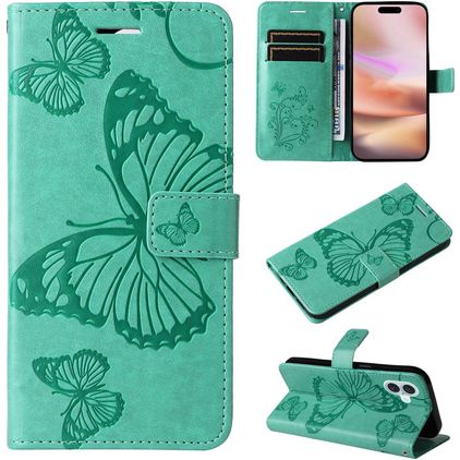 Mobigear Butterfly Housse iPhone 16 Plus Etui Porte-Monnaie - Vert