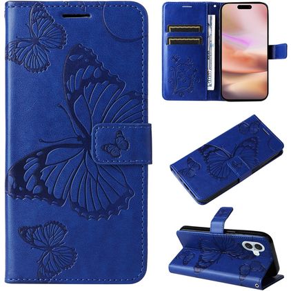 Mobigear Butterfly Housse iPhone 16 Plus Etui Porte-Monnaie - Bleu
