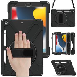 Mobigear SureGrip XGuard Coque iPad 7 (2019) Coque arrière en Plastique rigide,Silicone + Porte-crayon + Bandoulière + Support Amovible - Noir