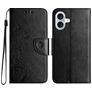 Mobigear Flowers Housse iPhone 16 Etui Porte-Monnaie - Noir