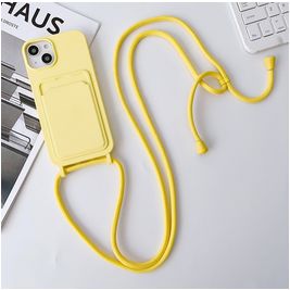 Mobigear Lanyard Card iPhone 15 Coque avec cordon en Silicone et Porte-Cartes - Jaune