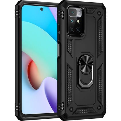 Mobigear Armor Ring Coque Xiaomi Redmi 10 4G Coque arrière Rigide Anti-Chocs avec Anneau-Support - Noir