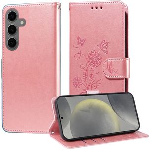 Mobigear Flowers Housse Samsung Galaxy S25 Etui Porte-Monnaie - Rose doré