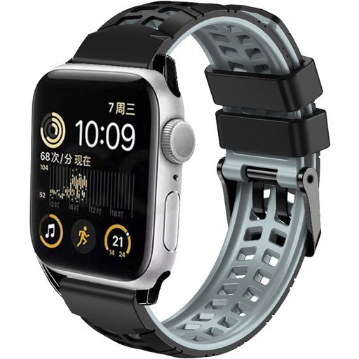 Mobigear Aero Armor Bracelet Silicone Apple Watch Fermeture boucle ardillon - 42/41/40/38 mm - Noir / Gris