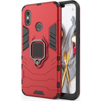 Mobigear Armor Ring Xiaomi Mi 8 Plastique rigide Coque arrière Antichoc avec bague de maintien - Rouge