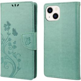 Mobigear Flowers Housse iPhone 14 Etui Porte-Monnaie - Vert