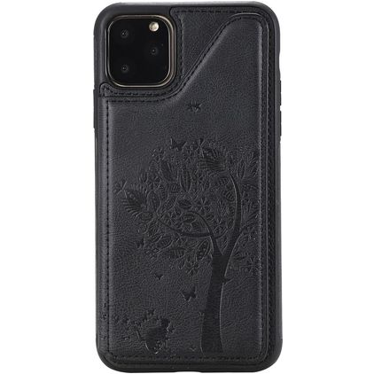 Mobigear Tree Wallet Coque iPhone 11 Pro Max Coque arrière Anti-Chocs avec Porte-Cartes et Support Amovible - Noir