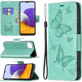 Mobigear Butterfly Housse Samsung Galaxy A22 5G Etui Porte-Monnaie - Turquoise