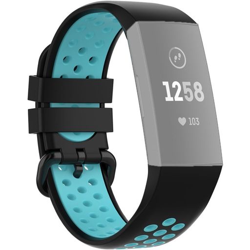 Mobigear Sport Plus Buckle Bracelet Silicone Fitbit Charge 3 Fermeture boucle ardillon - Noir / Turquoise