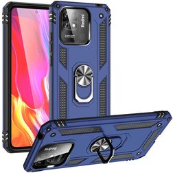 Mobigear Armor Ring Xiaomi Redmi 10C Plastique rigide Coque arrière Antichoc avec bague de maintien - Bleu