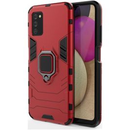 Mobigear Armor Ring Coque Samsung Galaxy A03s Coque arrière Rigide Anti-Chocs avec Anneau-Support - Rouge