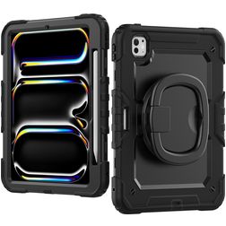 Mobilize Rotating Defender Coque iPad Pro 11 Pouces (2024) Coque arrière en Plastique rigide,Silicone + Bandoulière + Support Amovible - Noir