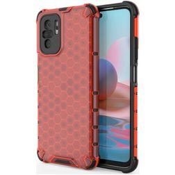Mobigear Honeycomb Coque Xiaomi Redmi Note 10S Coque arrière Rigide Anti-Chocs - Rouge