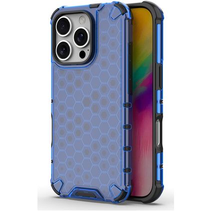 Mobigear Honeycomb Coque iPhone 16 Pro Coque arrière Rigide Anti-Chocs - Bleu