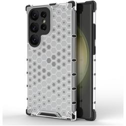 Mobigear Honeycomb Coque Samsung Galaxy S24 Ultra Coque arrière Rigide Anti-Chocs - Blanc