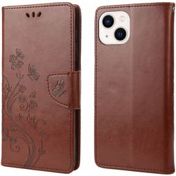 Mobigear Flowers Housse iPhone 14 Etui Porte-Monnaie - Marron