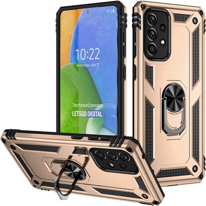 Mobigear Armor Ring Samsung Galaxy A73 Plastique rigide Coque arrière Antichoc avec bague de maintien - Or