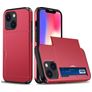 Mobigear Card Coque iPhone 15 Coque arrière Rigide Anti-Chocs avec Porte-Cartes - Rouge