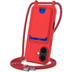 Mobigear Lanyard Card iPhone 17 Coque avec cordon en Silicone et Porte-Cartes - Rouge