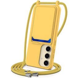 Mobigear Integrated Card Bag Solid Color Liquid Samsung Galaxy A35 Coque avec cordon en Silicone et Porte-Cartes - Jaune