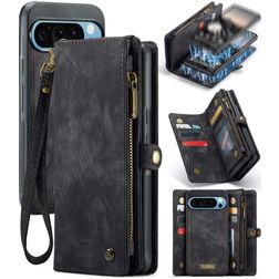 CaseMe 008 Google Pixel 9 Pro XL Coque Étui 2en1 avec coque amovible Portefeuille - Noir