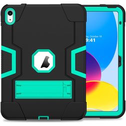 Mobigear ShieldStand Coque iPad 10 (2022) Coque arrière en Plastique rigide,Silicone + Support Amovible - Vert / Bleu Marin