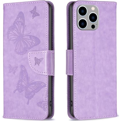 Mobigear Butterfly Housse iPhone 15 Pro Max Etui Porte-Monnaie - Violet