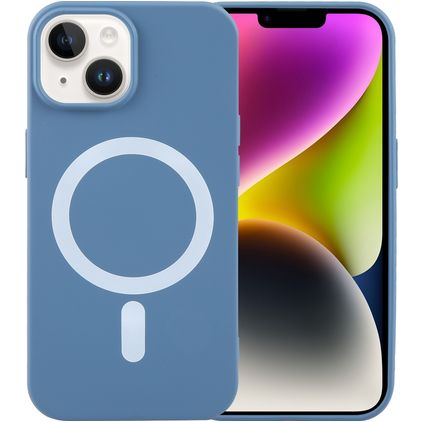 Mobigear Rubber Touch iPhone 15 Silicone MagSafe Coque arrière - Bleu