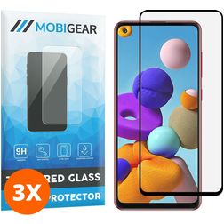 Mobigear Premium Samsung Galaxy A21s Verre trempé Protection d'écran - Compatible Coque - Noir (Lot de 3)