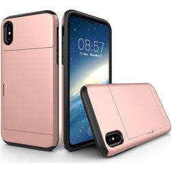 Mobigear Card Coque iPhone XS Coque arrière Rigide Anti-Chocs avec Porte-Cartes - Rose doré