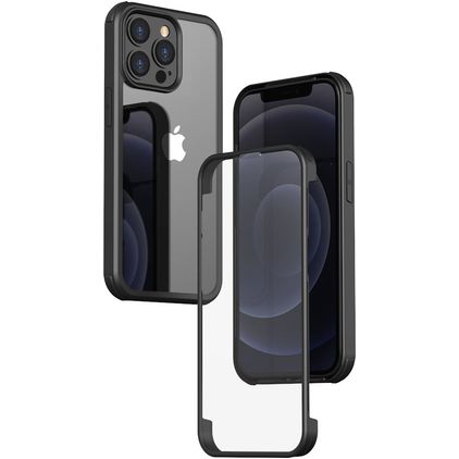 Valenta Full Cover Coque iPhone 15 Pro Max Coque arrière en Verre trempé Anti-Chocs - Transparent / Noir