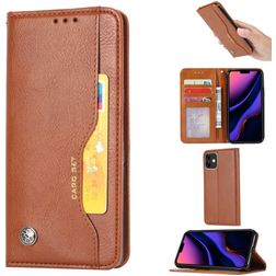 Mobigear Card Set Housse iPhone 11 Etui Porte-Monnaie - Cognac