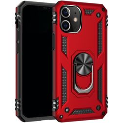 Mobigear Armor Ring Coque iPhone 12 Coque arrière Rigide Anti-Chocs avec Anneau-Support - Rouge