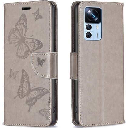Mobigear Butterfly Housse Xiaomi 12T Pro Etui Porte-Monnaie - Gris