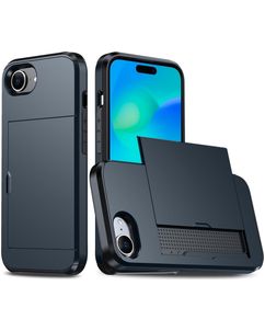 Mobigear Card Coque iPhone 16e Coque arrière Rigide Anti-Chocs avec Porte-Cartes - Bleu