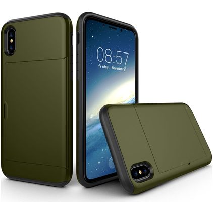 Mobigear Card Coque iPhone XS Coque arrière Rigide Anti-Chocs avec Porte-Cartes - Vert armée