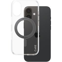 CARE by PanzerGlass Kickstand iPhone 16 MagSafe Plastique rigide Coque arrière avec béquille - Transparent / Noir