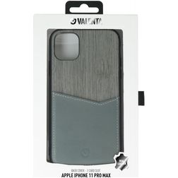 Valenta Card Slot Coque iPhone 11 Pro Max Coque arrière en Cuir Véritable avec Porte-Cartes - Gris