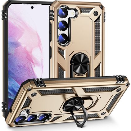 Mobigear Armor Ring Coque Samsung Galaxy S23 Plus Coque arrière Rigide Anti-Chocs avec Anneau-Support - Or